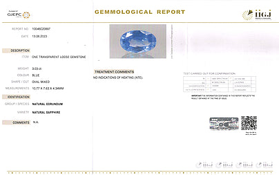 Blue Sapphire - 3.03 Carats (Neelam - 3.30 Ratti)