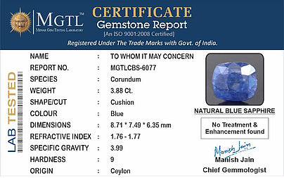 Blue Sapphire (Neelam) - 3.88 Carats