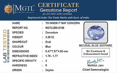 Blue Sapphire (Neelam) - 3.26 Carats
