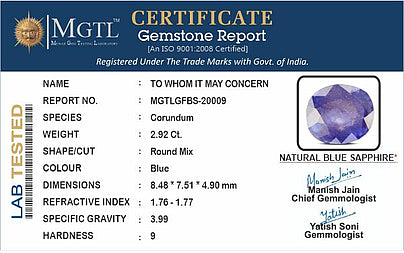 Blue Sapphire (Neelam) - 2.92 Carats