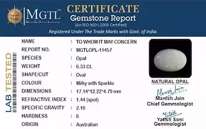 Opal - 2.95 Carats (Dudhiya Pathar - 3.22 Ratti)
