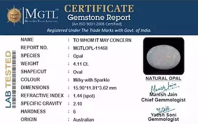 Opal - 4.11 Carats (Dudhiya Pathar - 4.48 Ratti)