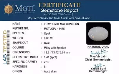 Opal - 8.08 Carats (Dudhiya Pathar - 8.81 Ratti)