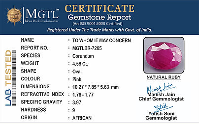 Ruby (Manik) - 4.58 Carats