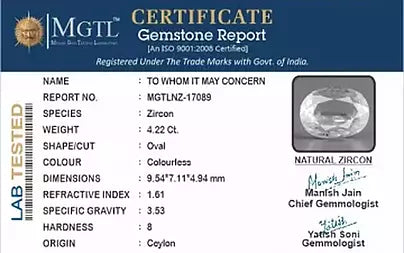 White Zircon - 4.22 Carats (Jarkan - 4.60 Ratti)