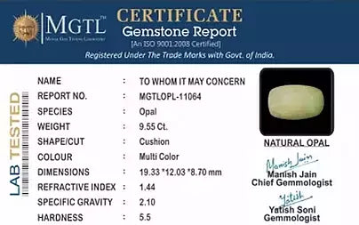 Opal - 9.55 Carats (Dudhiya Pathar - 10.41 Ratti)