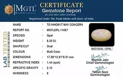Opal - 8.20 Carats (Dudhiya Pathar - 8.94 Ratti)