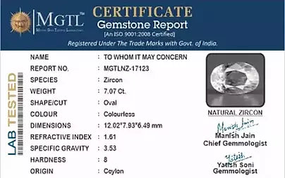 White Zircon - 7.07 Carats (Jarkan - 7.71 Ratti)