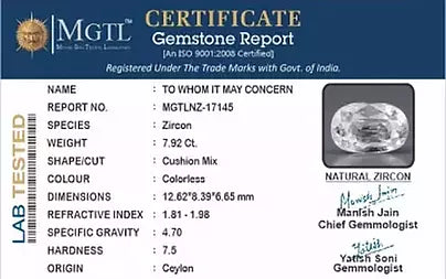 White Zircon - 7.92 Carats (Jarkan - 8.63 Ratti)