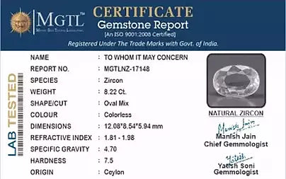 White Zircon - 8.22 Carats (Jarkan - 8.96 Ratti)