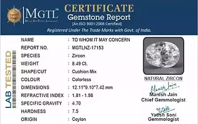 White Zircon - 8.49 Carats (Jarkan - 9.25 Ratti)