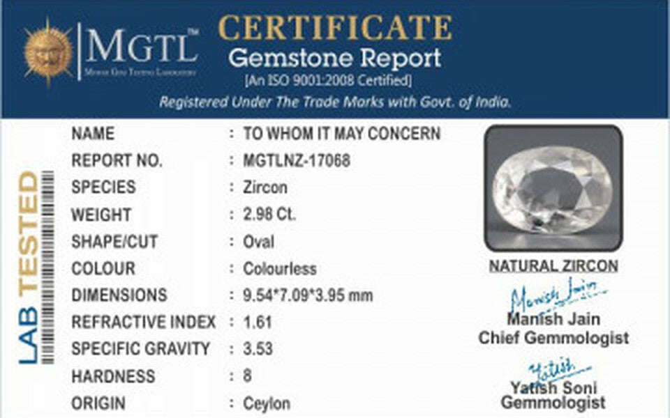 White Zircon (Jarkan) - 2.98 Carats