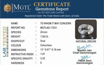 White Zircon - 8.70 Carats (Jarkan - 8.70 Ratti)