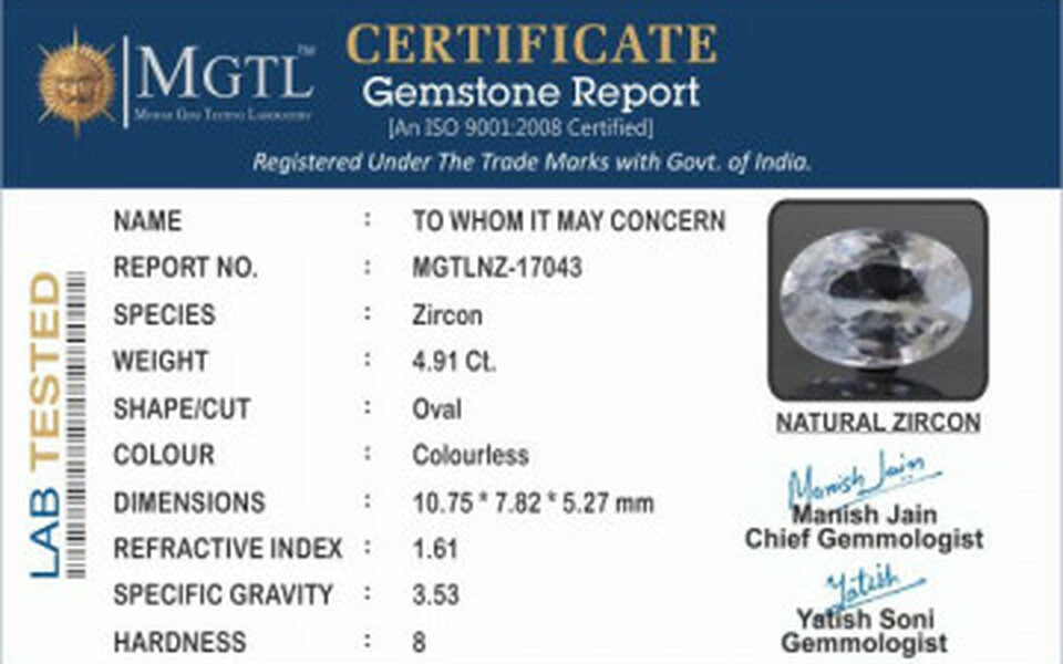 White Zircon - 5.35 Carats (Jarkan - 5.35 Ratti)