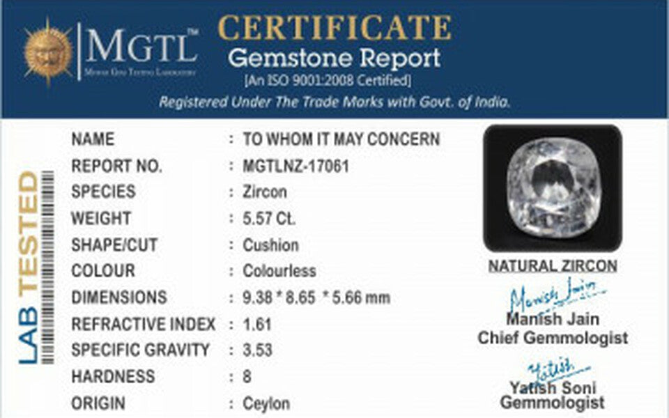 White Zircon (Jarkan) - 5.57 Carats