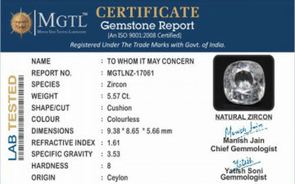 White Zircon (Jarkan) - 5.57 Carats