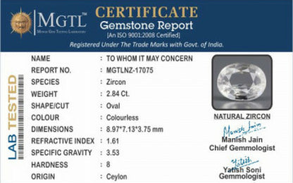White Zircon - 2.84 Carats (Jarkan - 3.10 Ratti)