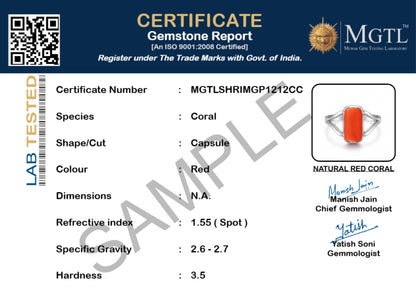 Authentic 925 Sterling Silver Red Coral Gemstone Ring for Him