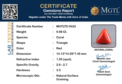 Red Coral (Moonga) Gemstone - 9.98 Carats