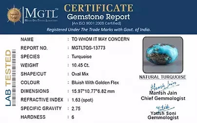 Turquoise - 10.45 Carats ( Firoza - 11.39 Ratti )