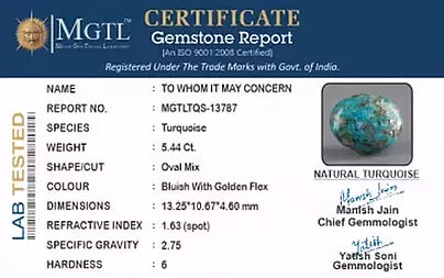 Turquoise - 5.44 Carats ( Firoza - 5.93 Ratti )