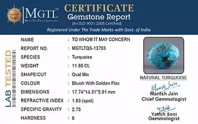 Turquoise - 11.85 Carats ( Firoza - 12.92 Ratti )