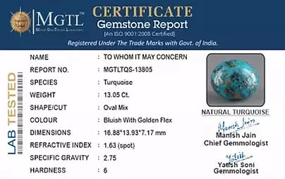 Turquoise - 13.05 Carats ( Firoza - 14.22 Ratti )