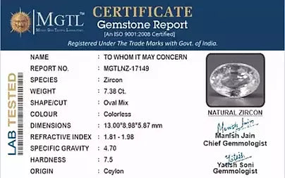 White Zircon - 7.38 Carats (Jarkan - 8.04 Ratti)